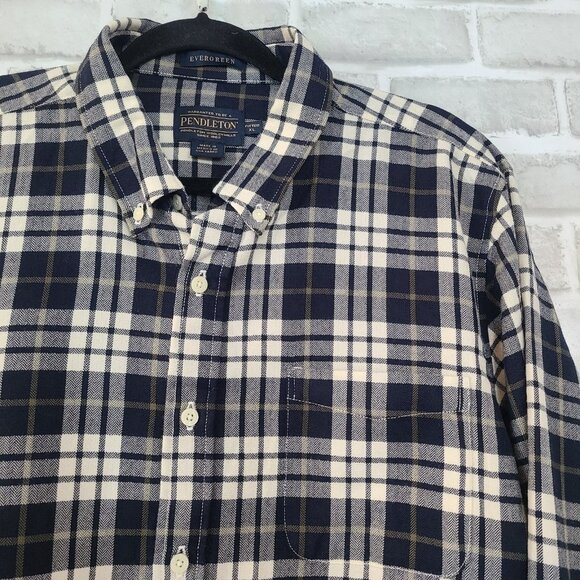 Pendleton Evergreen Button Down Virgin Wool Shirt Mens Tartan Plaid Fitted XL - Picture 3 of 9